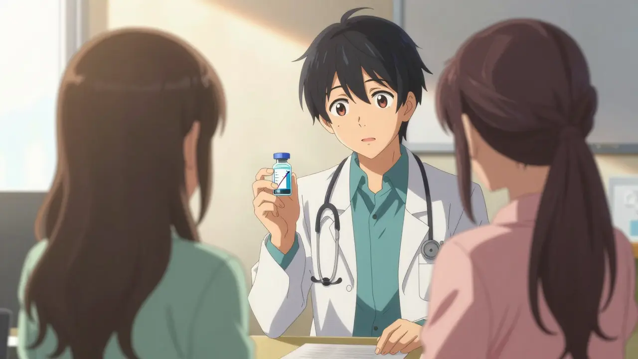 Doctor and patient discussing biologic treatment with hopeful expressions.